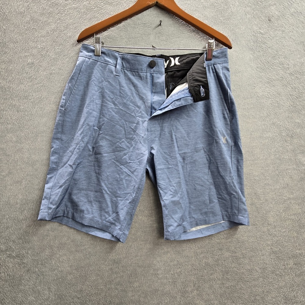 Hurley Men Activewear Shorts 32 Blue Sweat Zipper 11" Inseam Logo